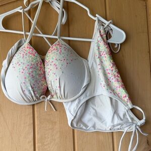 Victoria's Secret White Bikini with Pink and Green Accents